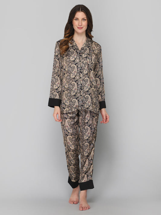 DRAPE IN VOGUE Women Black &amp; Brown Printed Night Suit