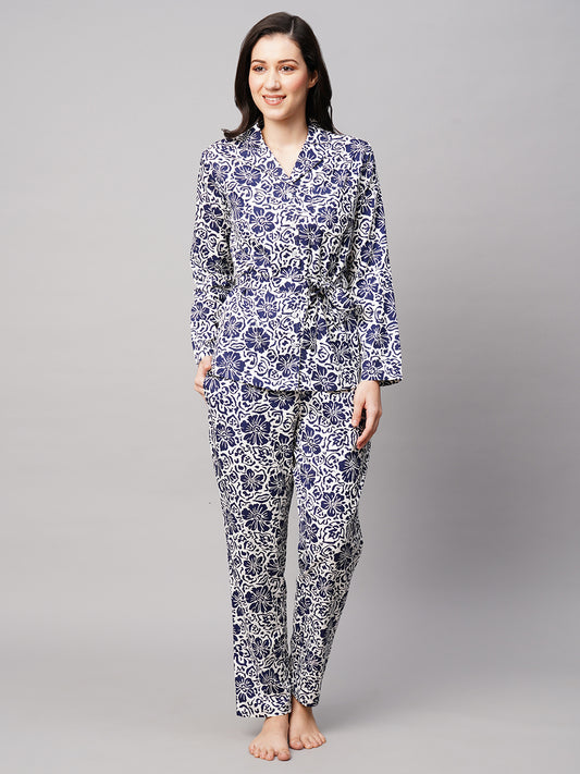 Women 2 Pieces Floral Printed Pure Cotton Night Suit