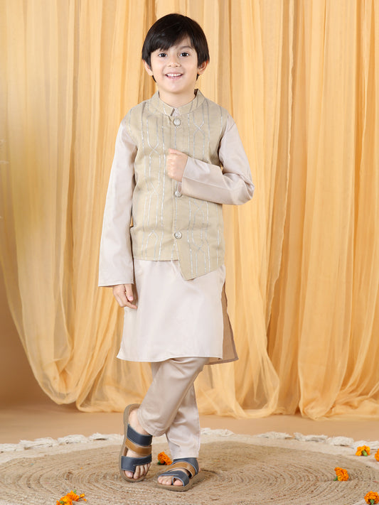 Piccolo Boy's Cream Kurta Pyjama with Gota Lining Jacket