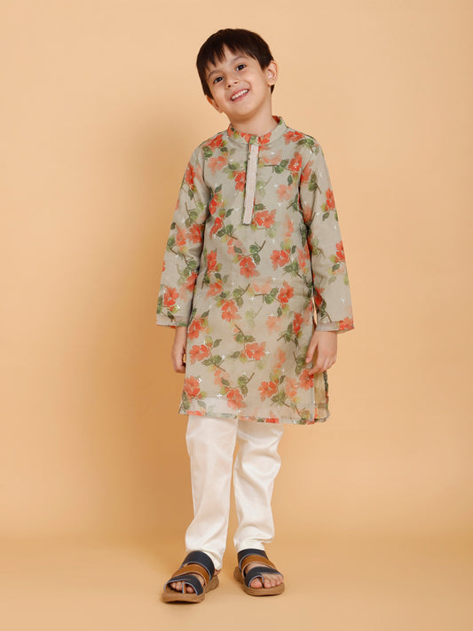 Olive Organza Kurta with Pyjama (Set of 2)