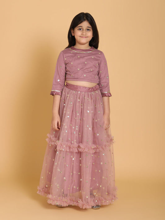 Piccolo - Mauve Net Choli With Lehenga - Mauve