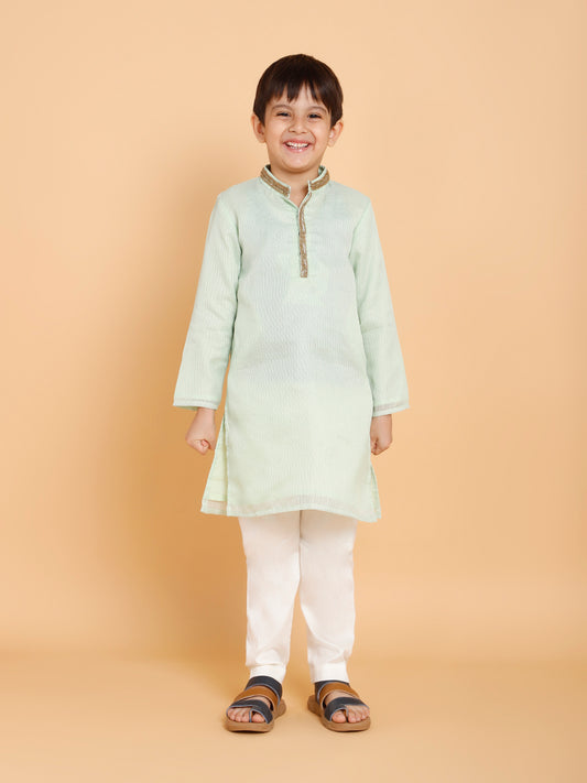 Green Kurta with Lace and Pyjama (Set of 2)