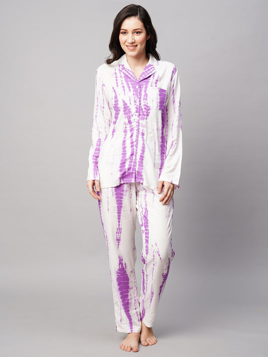 Women 2 Pieces Tie and Dye Printed Night suit