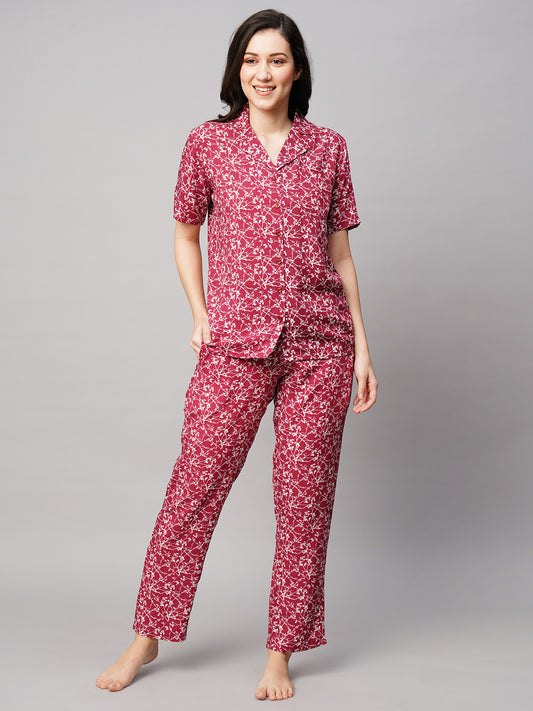 Women 2 Pieces Floral Printed Night suit