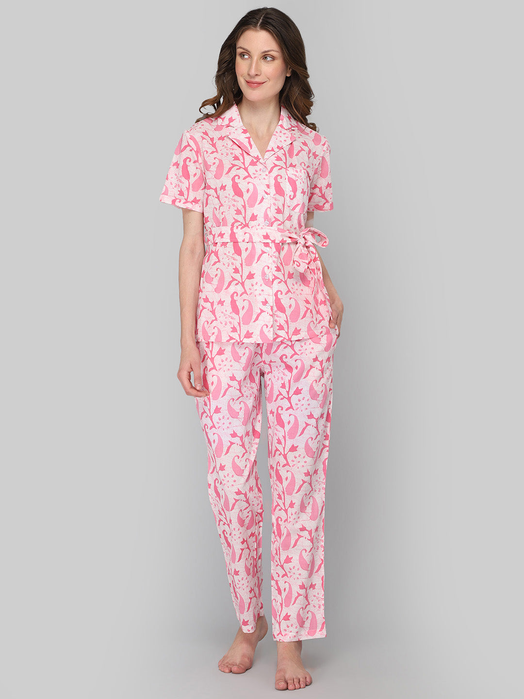 Women's Pink White Print Night Suit