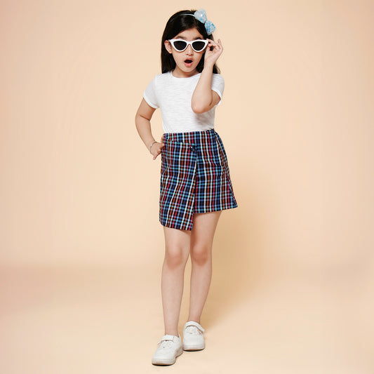 Checked Flap Skirt with Tee-Blue &amp; White