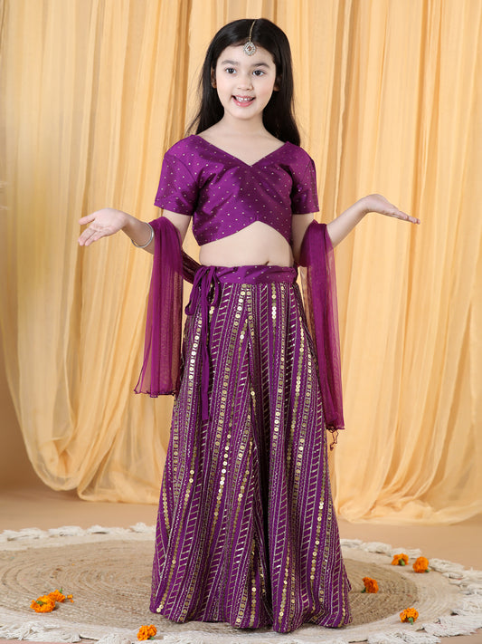 Girls Embellished Thread Work Ready to Wear Lehenga &amp; Blouse With Dupatta