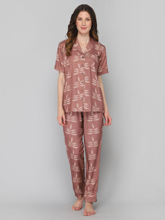 DRAPE IN VOGUE Women Brown Printed Night suit