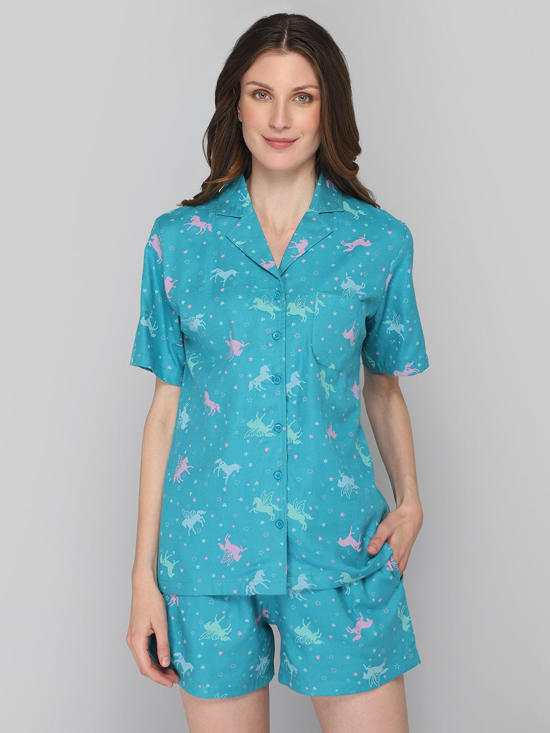 Women's Blue Unicorn Print Night Suit