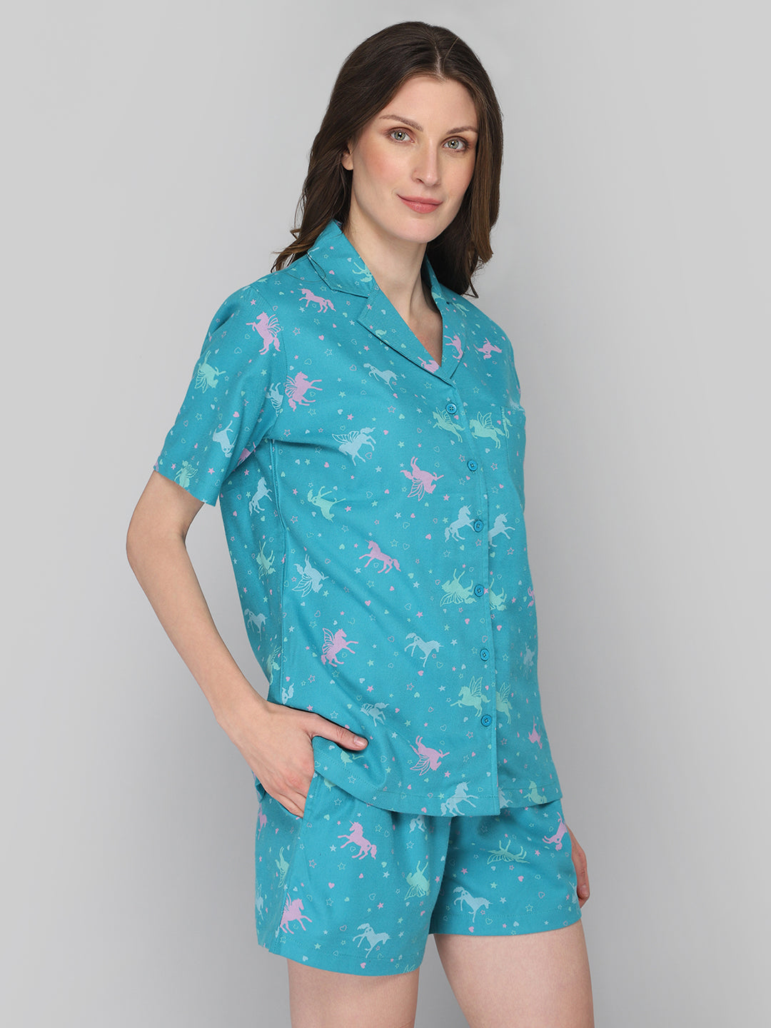 Women's Blue Unicorn Print Night Suit