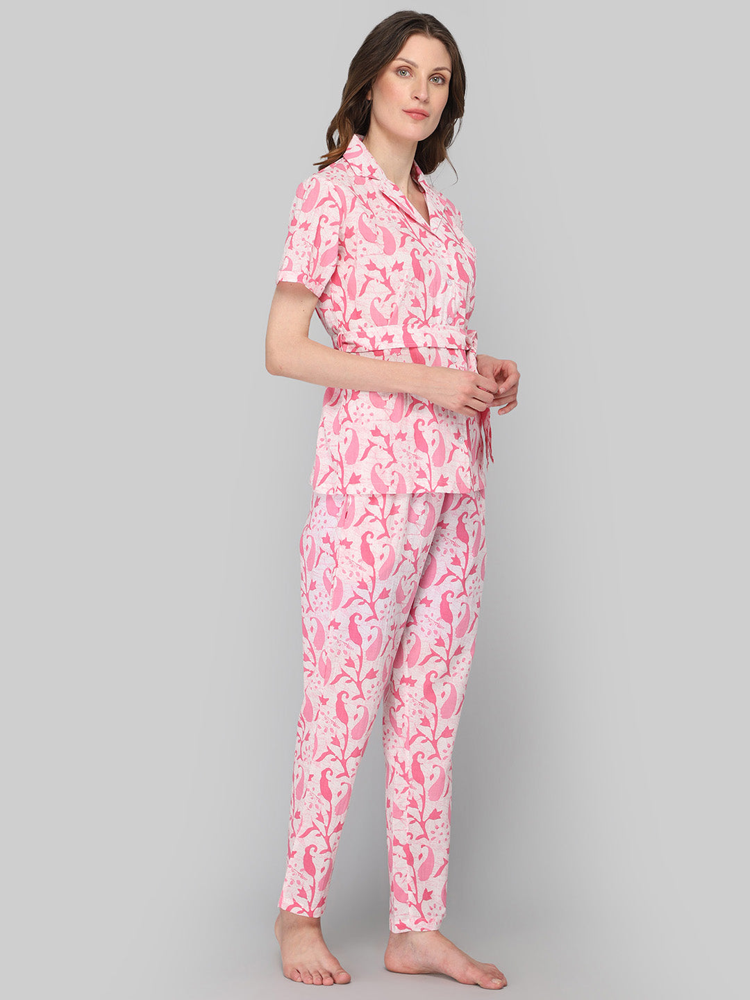 Women's Pink White Print Night Suit