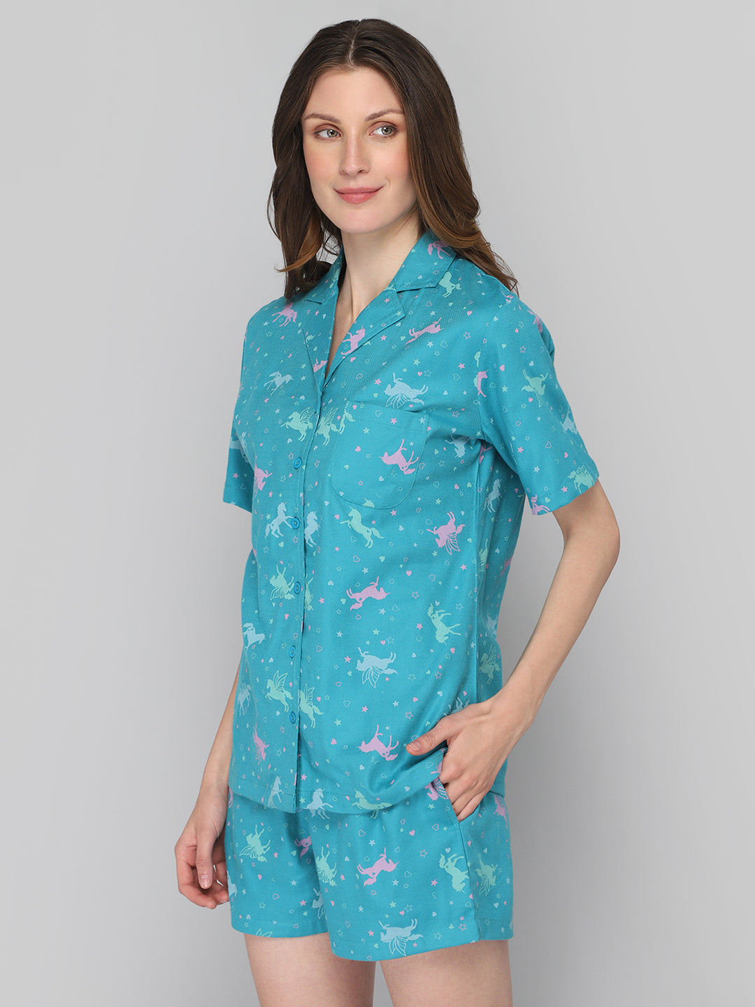 Women's Blue Unicorn Print Night Suit