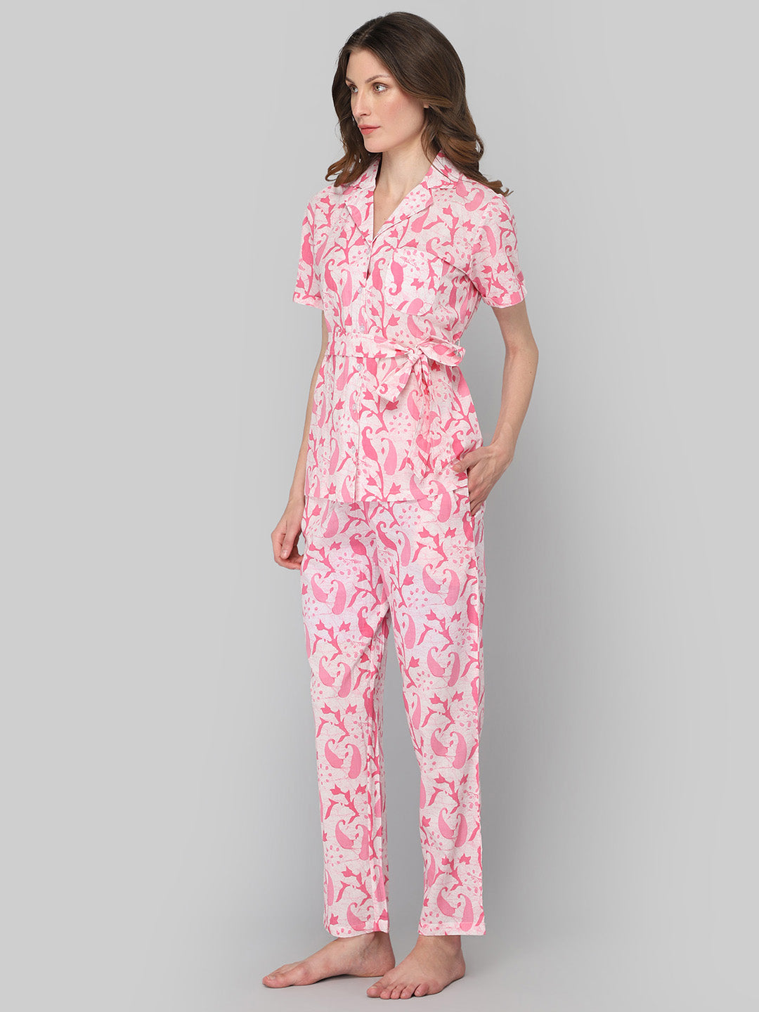 Women's Pink White Print Night Suit