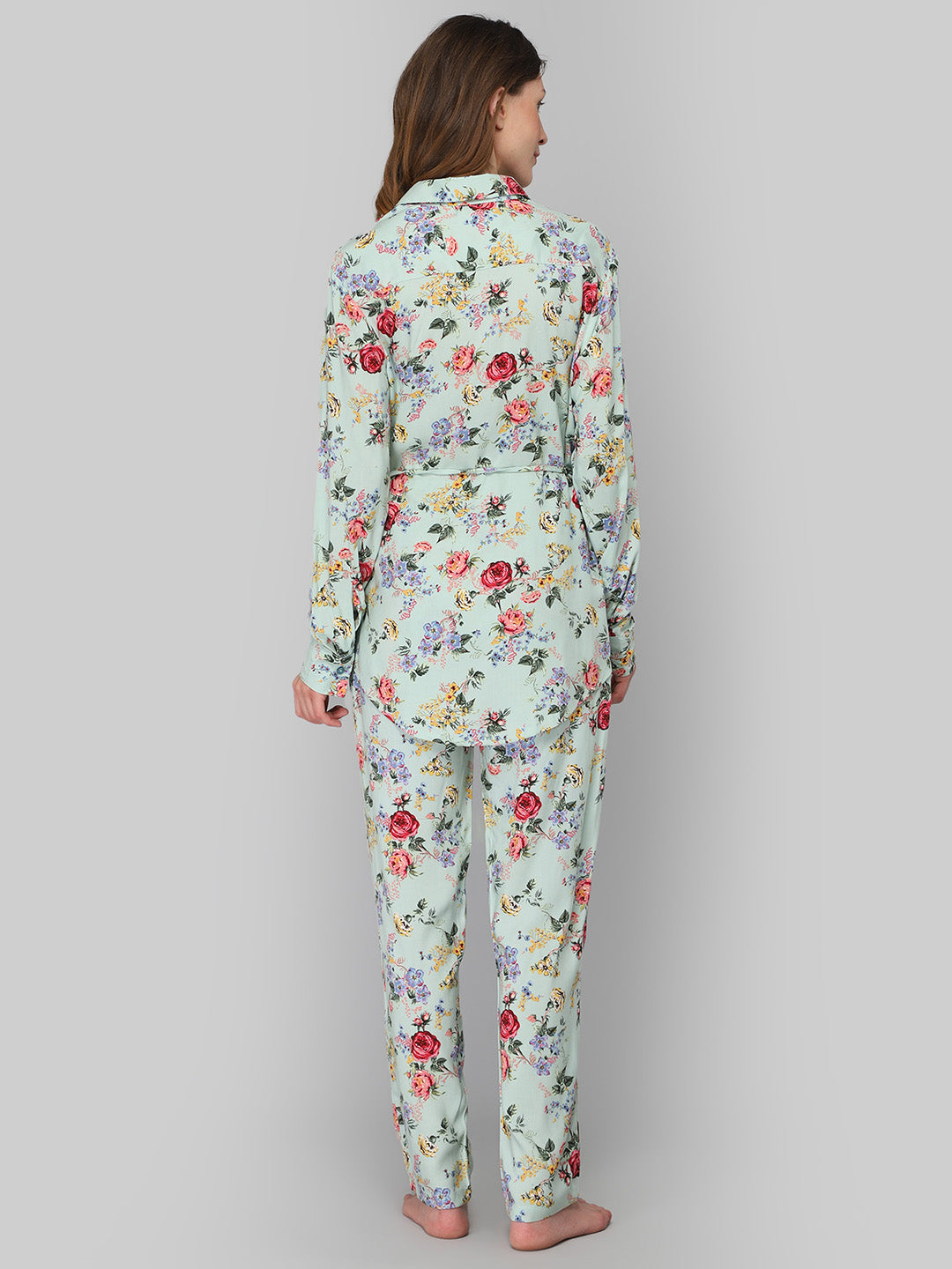 Women's Sea Green Floral Print Night Suit