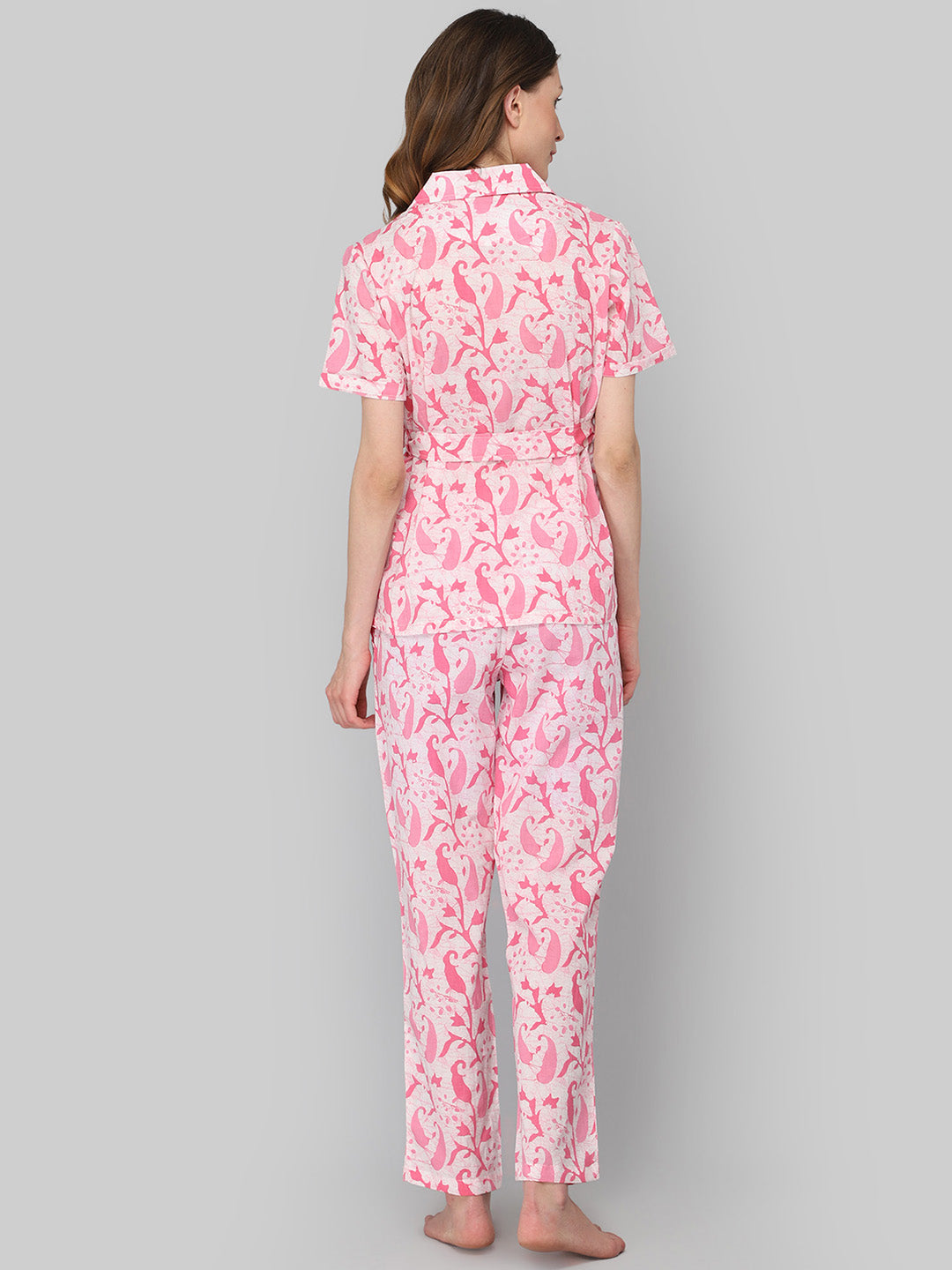 Women's Pink White Print Night Suit