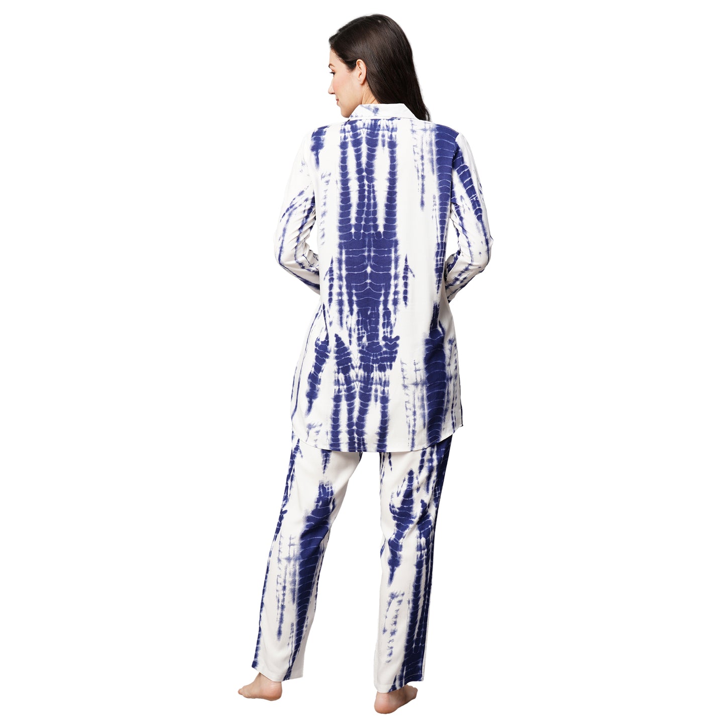 Womens Navy Blue Tie And Dye Print Night Suit