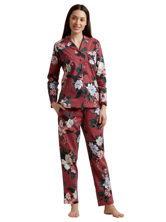 Women Maroon &amp; Green Printed Night suit