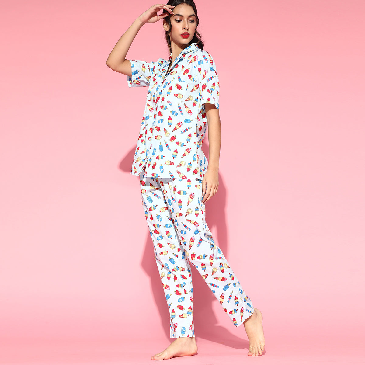 Women 2 Pieces Conversational Printed Night Suit