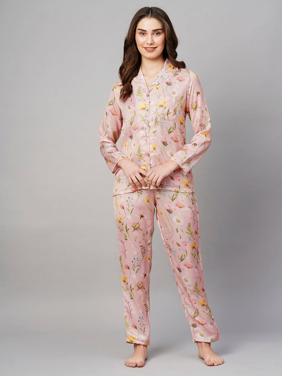 Women's Pink Floral Print Night Suit