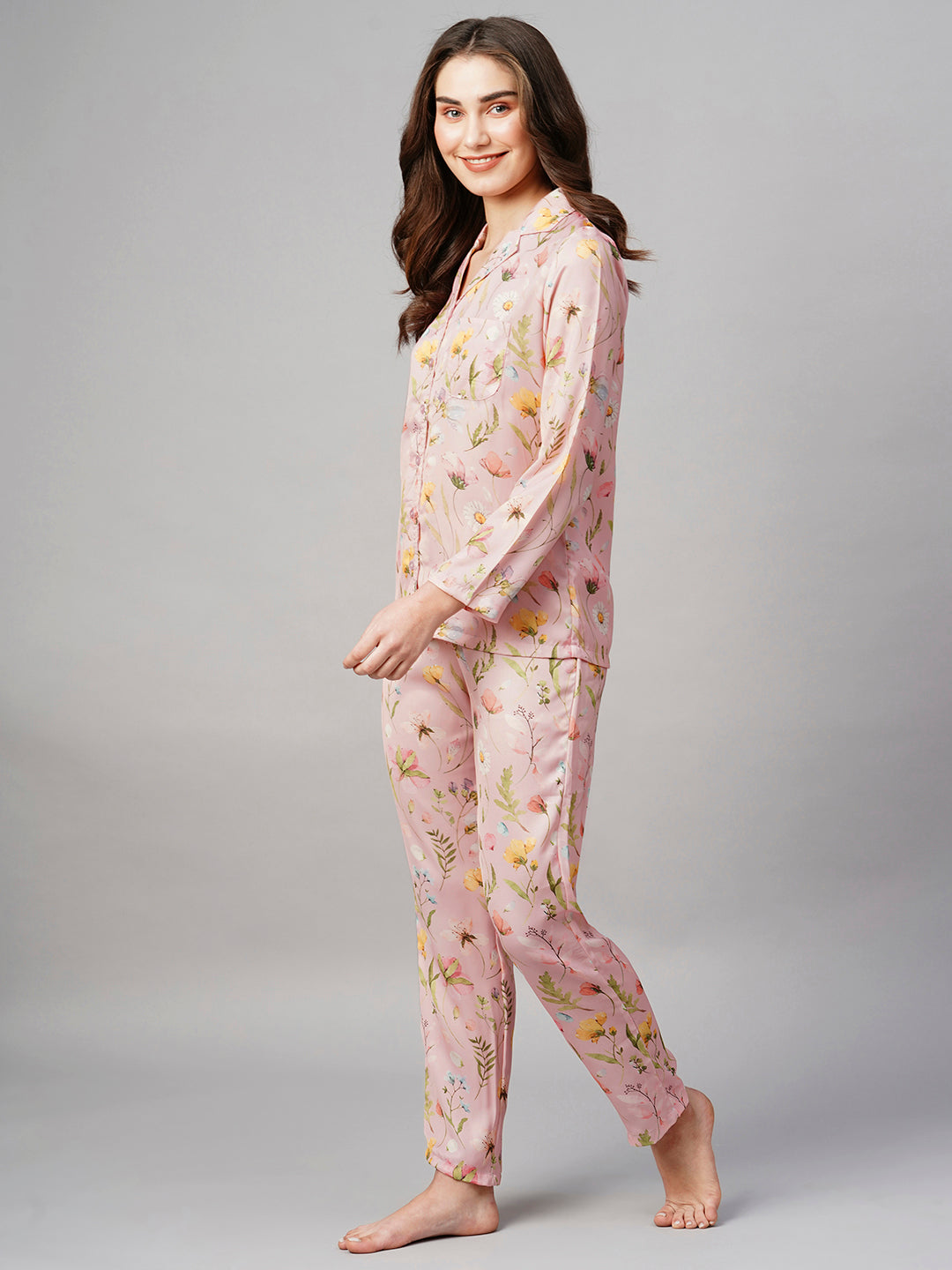 Women's Pink Floral Print Night Suit