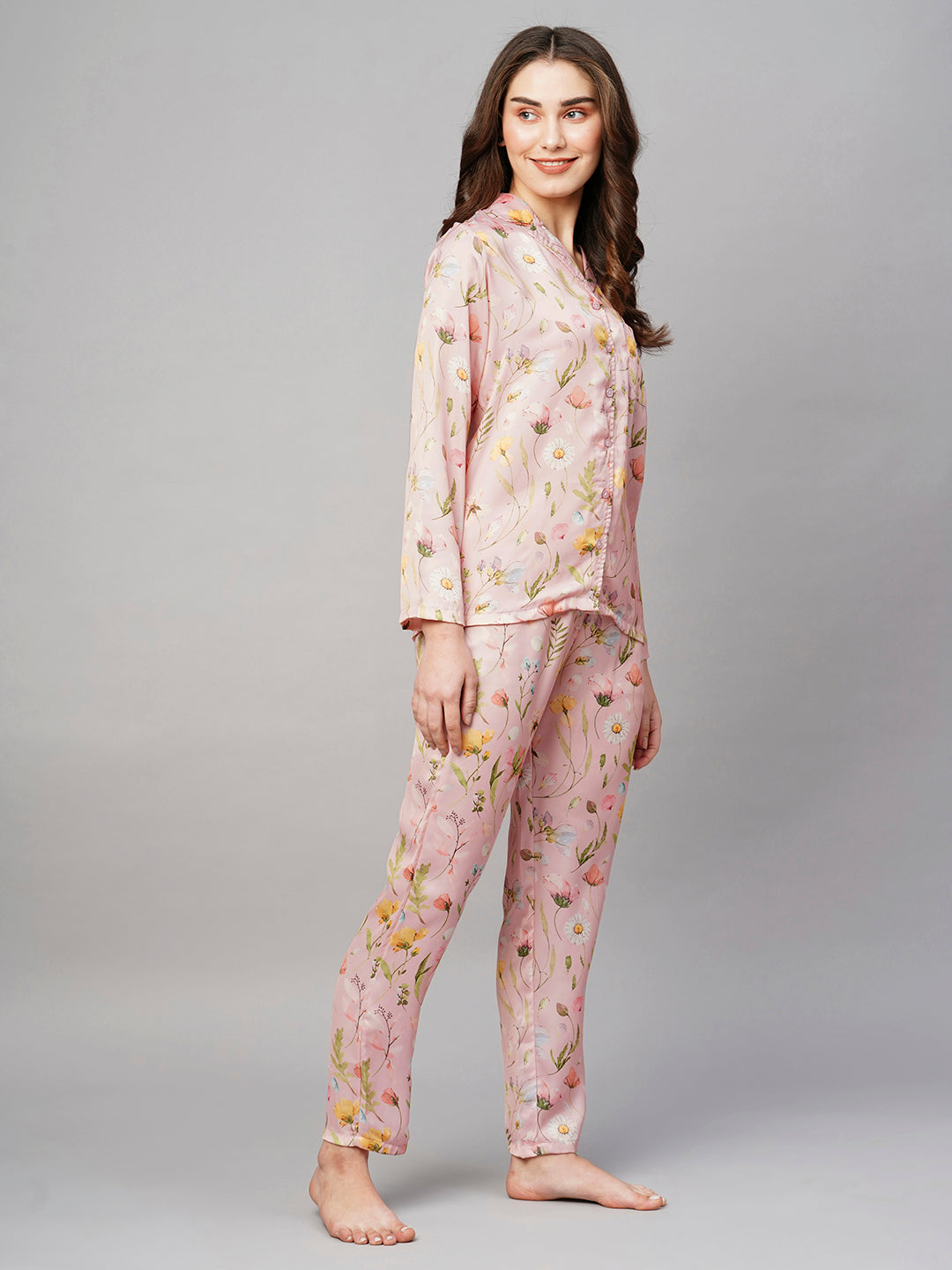 Women's Pink Floral Print Night Suit