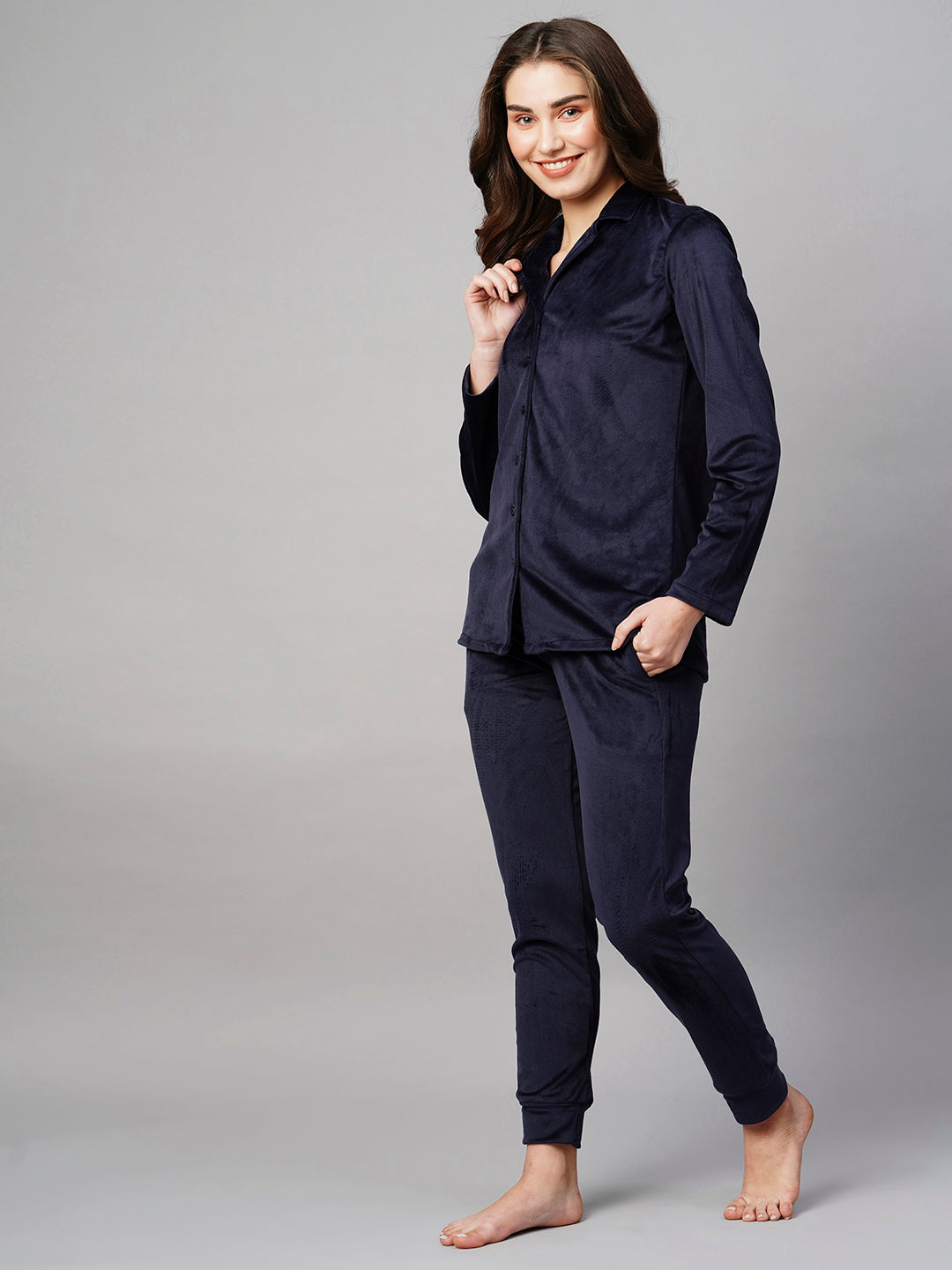 Women's Blue Velvet Night Suit