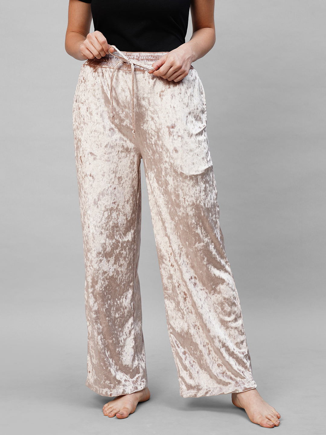 Women Cream Velvet Pyjama