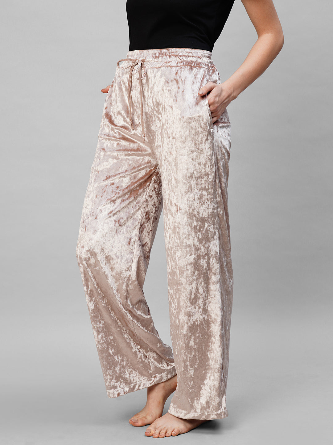 Women Cream Velvet Pyjama