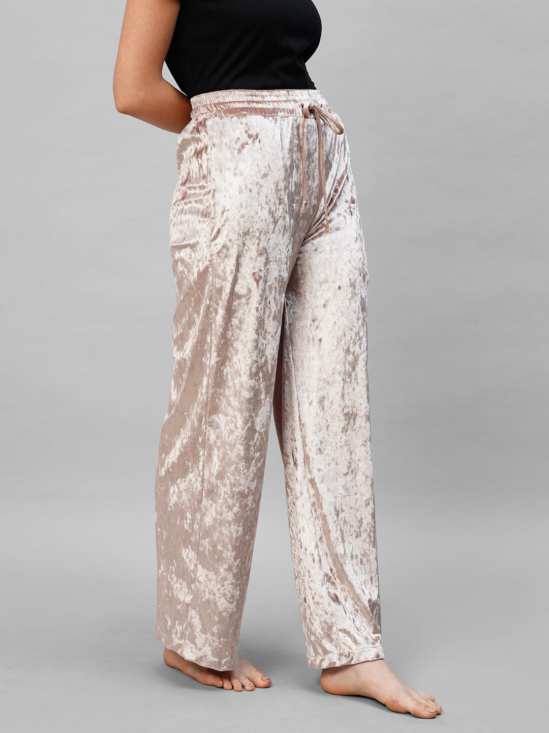 Women Cream Velvet Pyjama