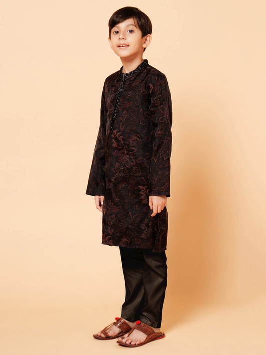 Piccolo Boys Black organza Printed Kurta Pyjama set