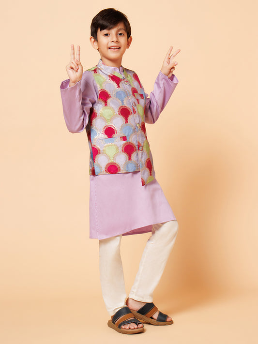 Piccolo Boys Purple Kurta Pyjama with silk Jacket set