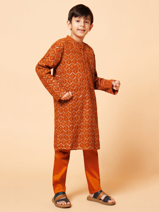 Piccolo Boys Brown Lakhnavi Kurta Pyjama set