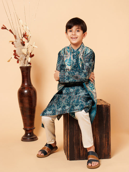 Piccolo Boys Green Kurta Pyjama with Long Jacket set