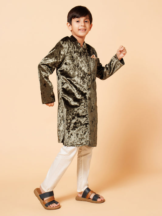 Piccolo Boys Green Velvet Sherwani