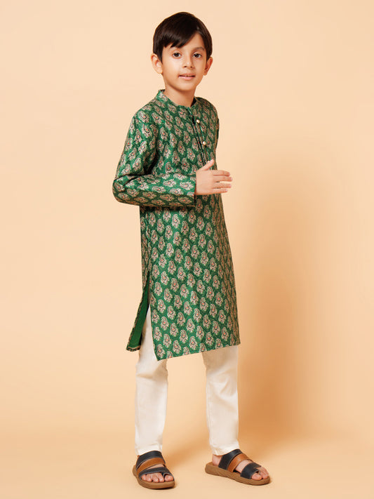 Piccolo Boys Green Printed Kurta Pyjama set