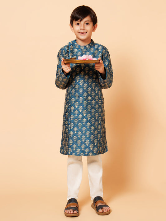 Piccolo Boys Teal Blue Sherwani set