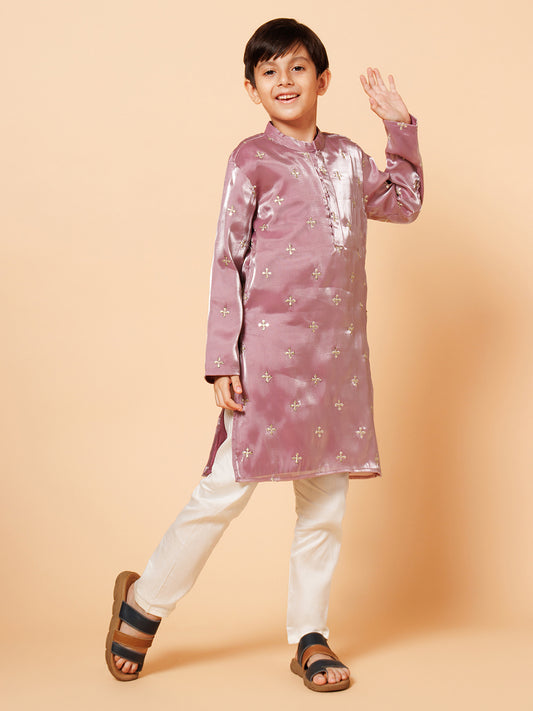 Piccolo Boys Pink Tissue Kurta Pyjama set