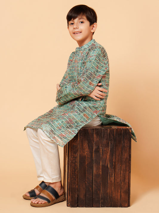 Piccolo Boys Green Kota Checks Kurta Pyjama set