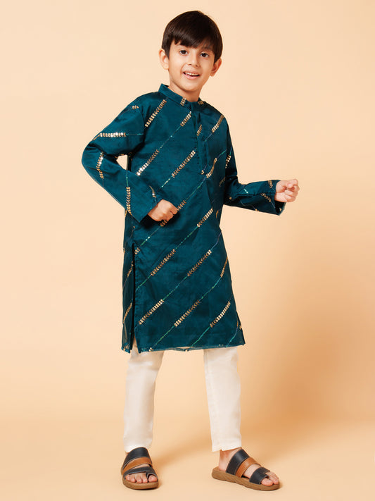 Piccolo Boys Green with Buti work Kurta Pyjama set