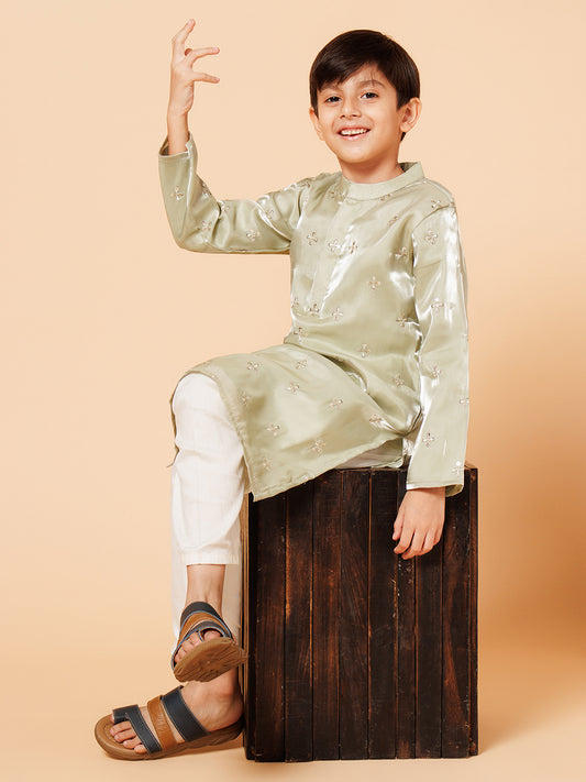 Piccolo Boys Green Tissue Kurta Pyjama set