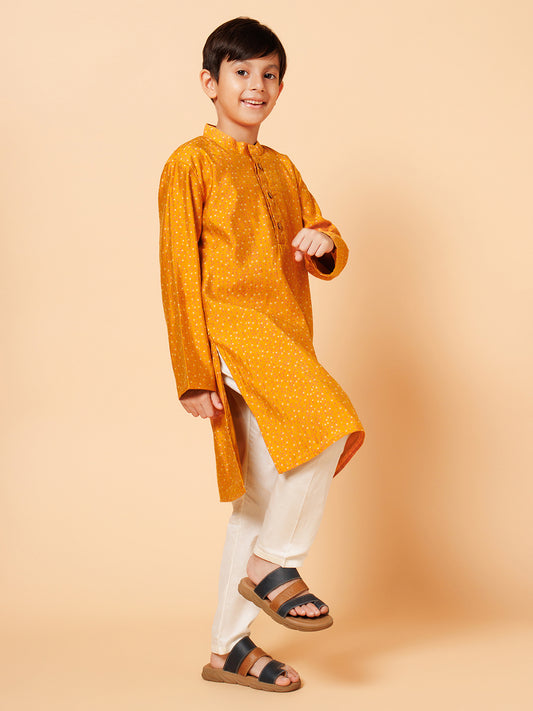 Piccolo Boys Yellow Bandhani print Kurta Pyjama set