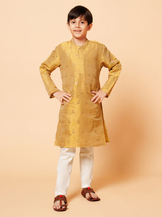 Piccolo Boys Golden With Buti Kurta Pyjama set