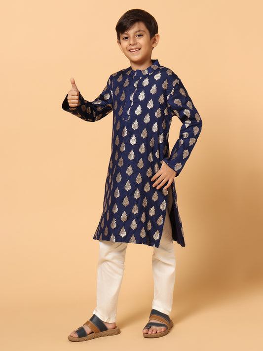 Piccolo Boys Blue Jama Print Kurta Pyjama set