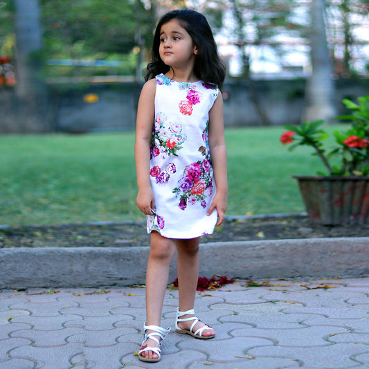 Floral Print Sleeveless Off White Dress