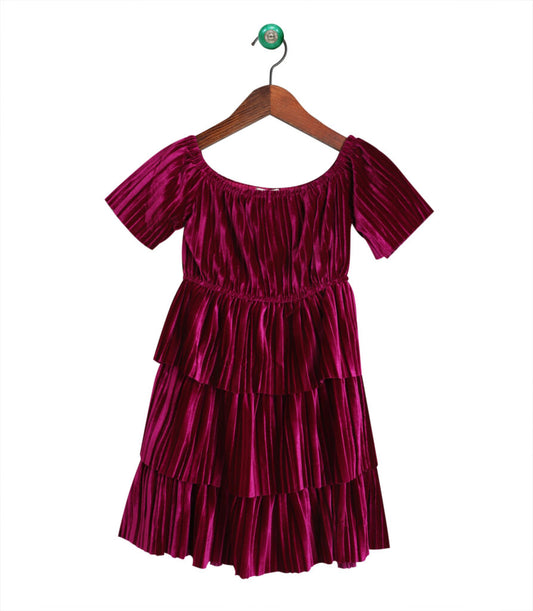 Pleated Velvet Layered Dress