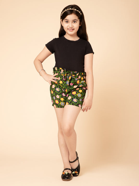 Floral Shorts and T-Shirt Black