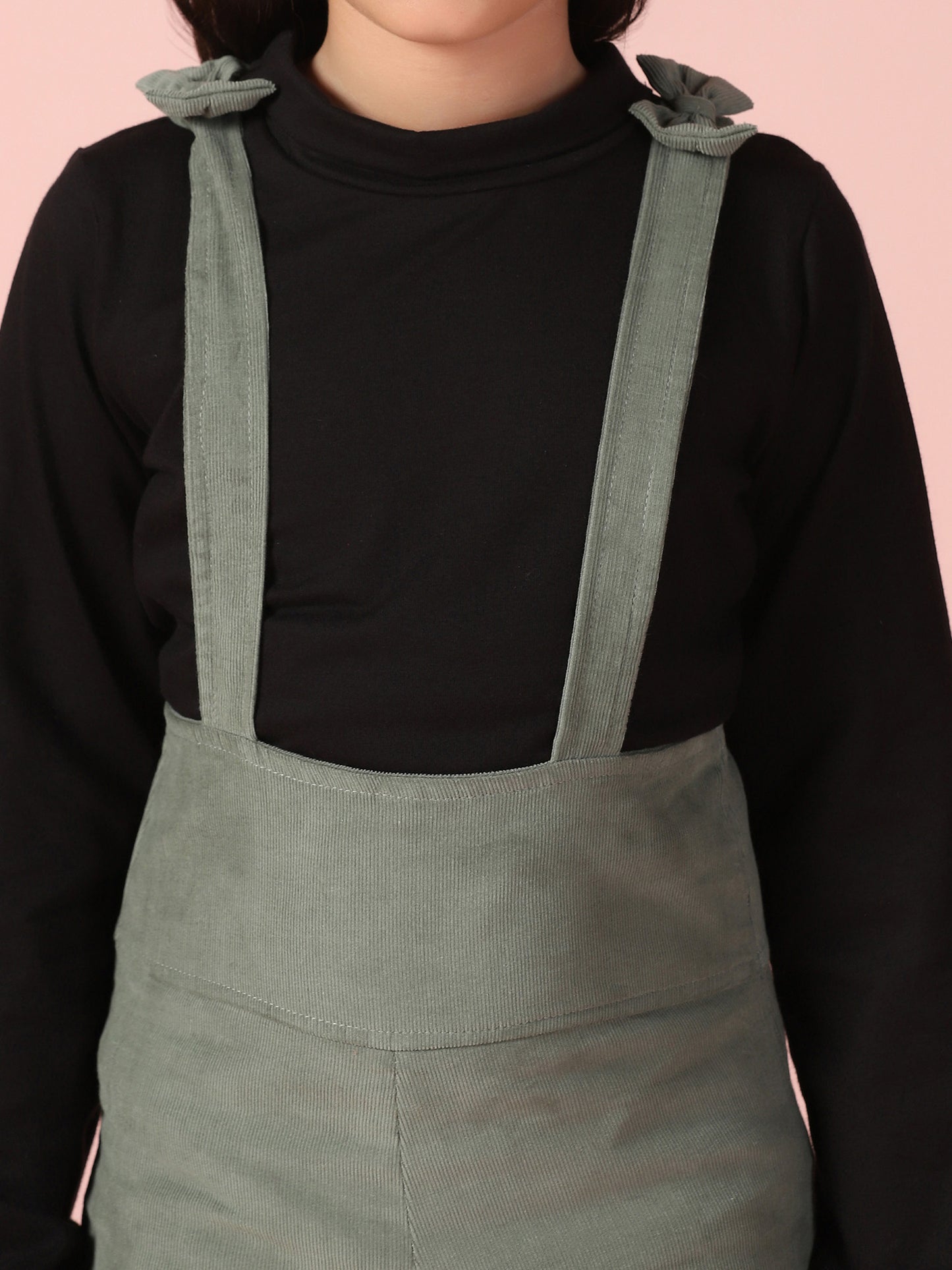 Grey Flared Corduroy Dungaree with T-Shirt