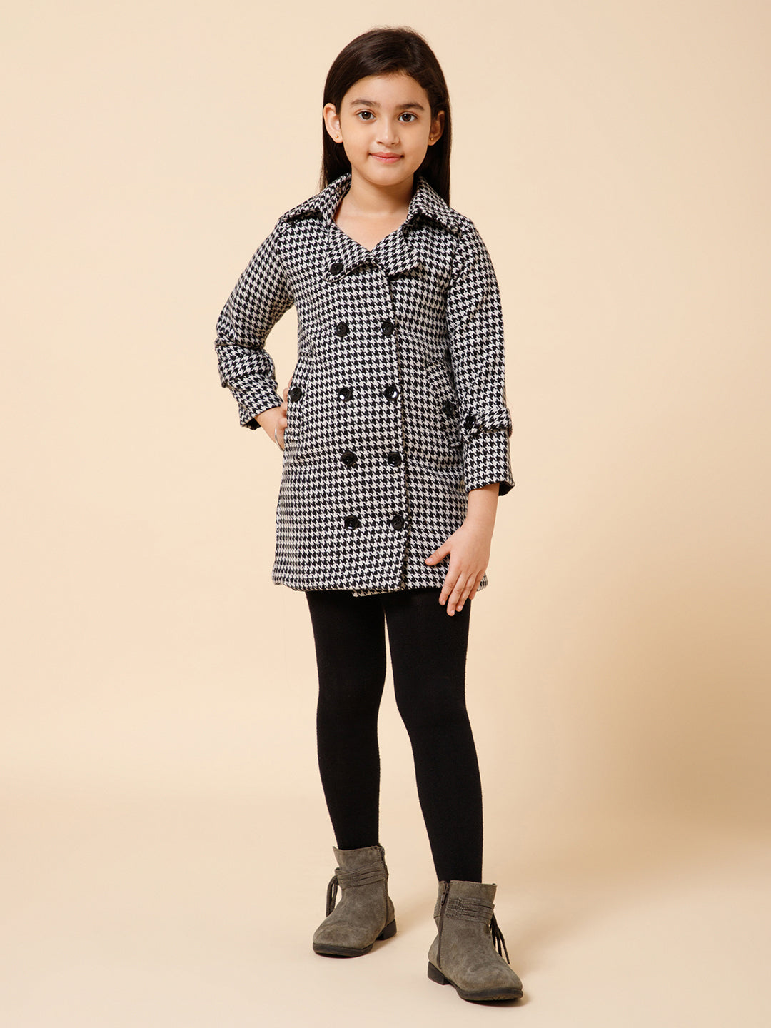 Black Houndstooth Winter Coat