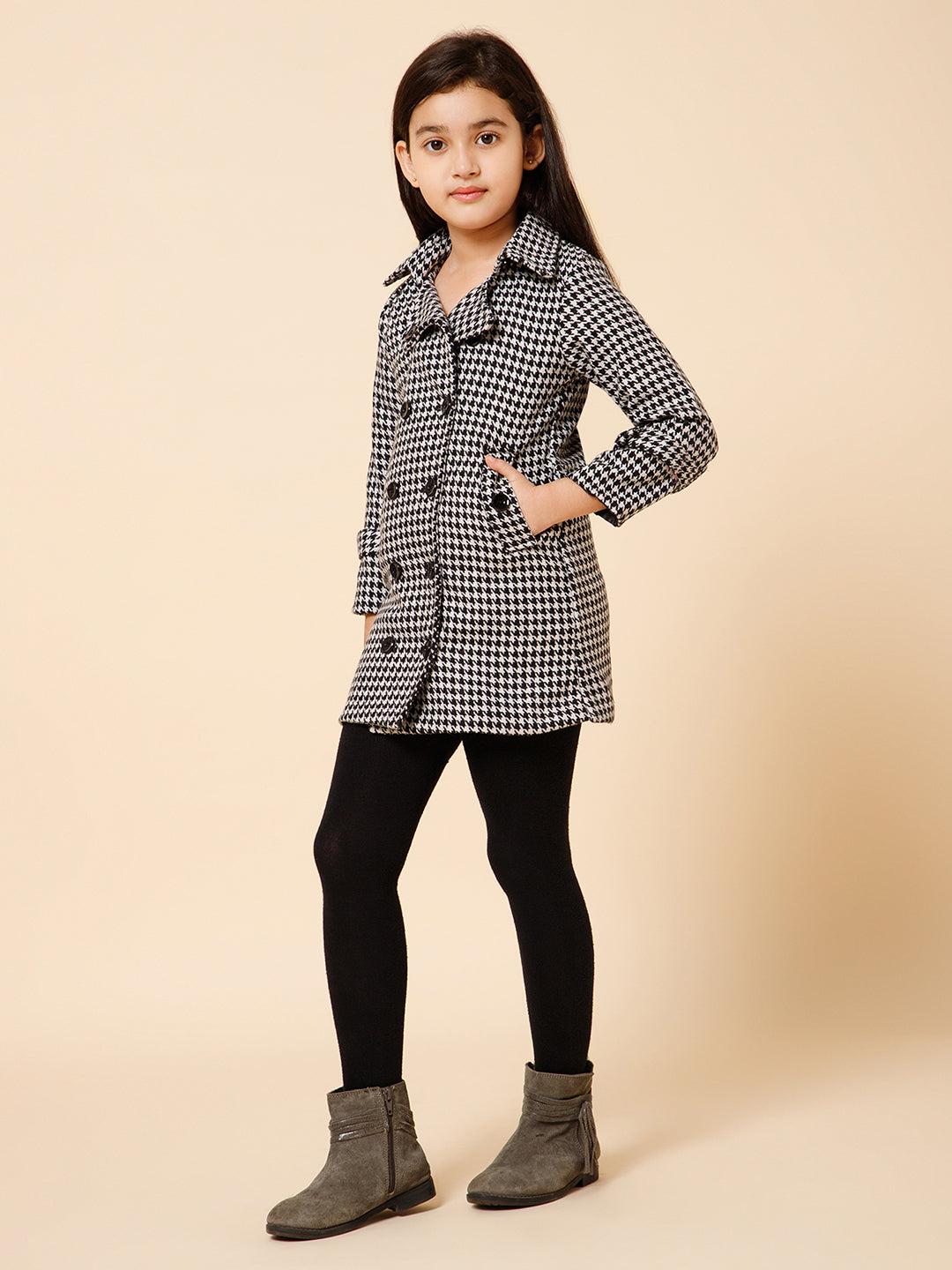 Black Houndstooth Winter Coat