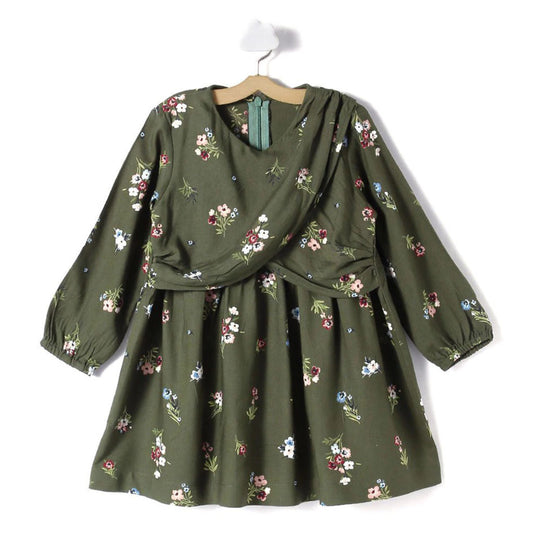 Cute Green Printed Girls Dress